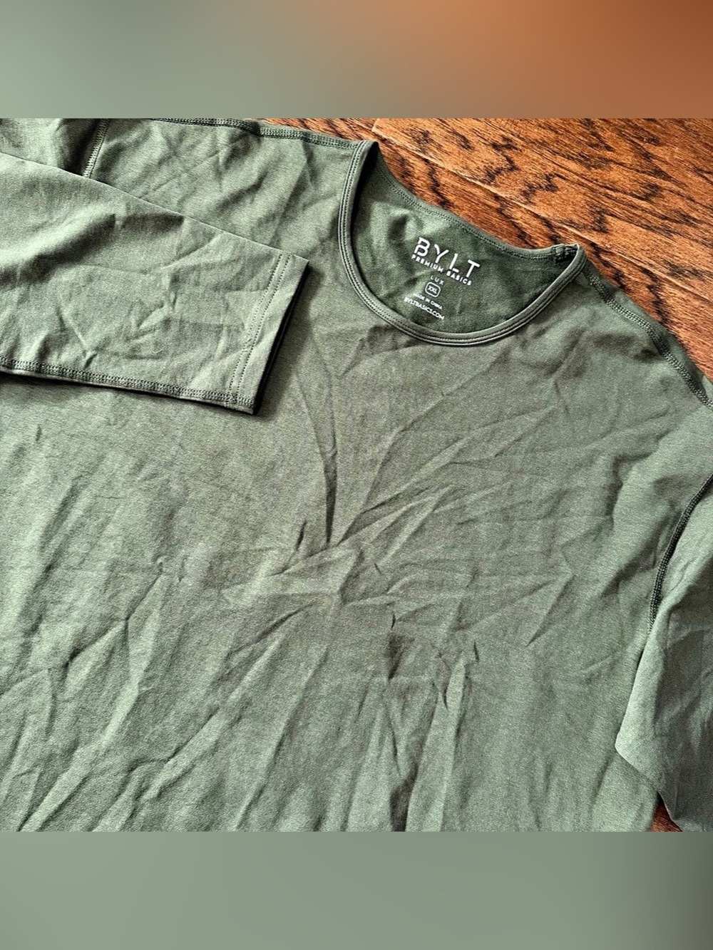 BYLT Shirt Mens XXL Dark Green Premium Basics Signature Drop Cut Long Sleeve